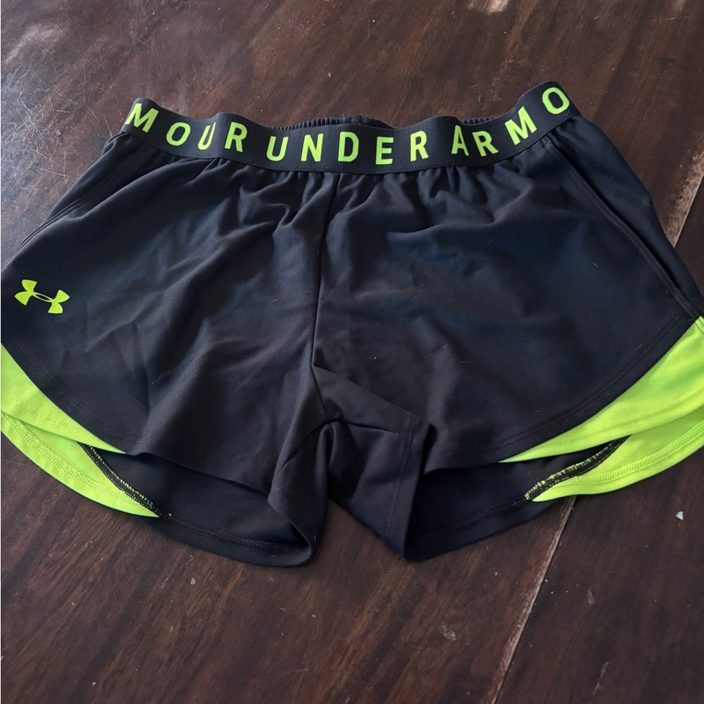 Under Armour Women's Black Shorts with Neon Green Accents